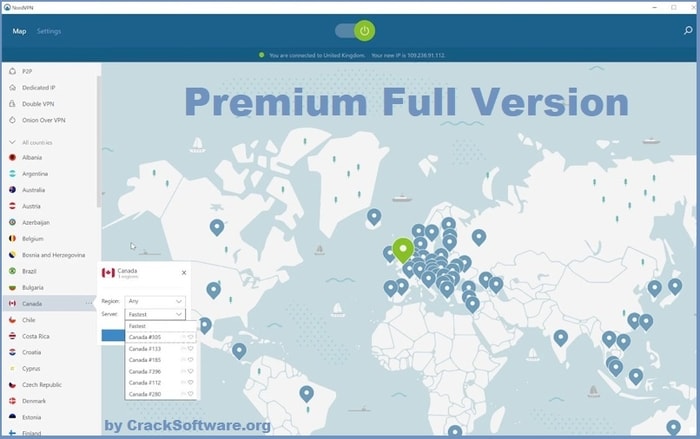 NordVPN Premium Full Version Interface
